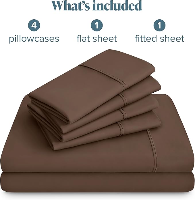 Bare Home Hotel Luxury Full Sheet Set, Extra Soft - 6 Piece Set - Deep Pockets - Easy Fit - Cooling & Breathable - Wrinkle, Fade, Stain Resistant - Includes 4 Pillowcases (Full, Cocoa)