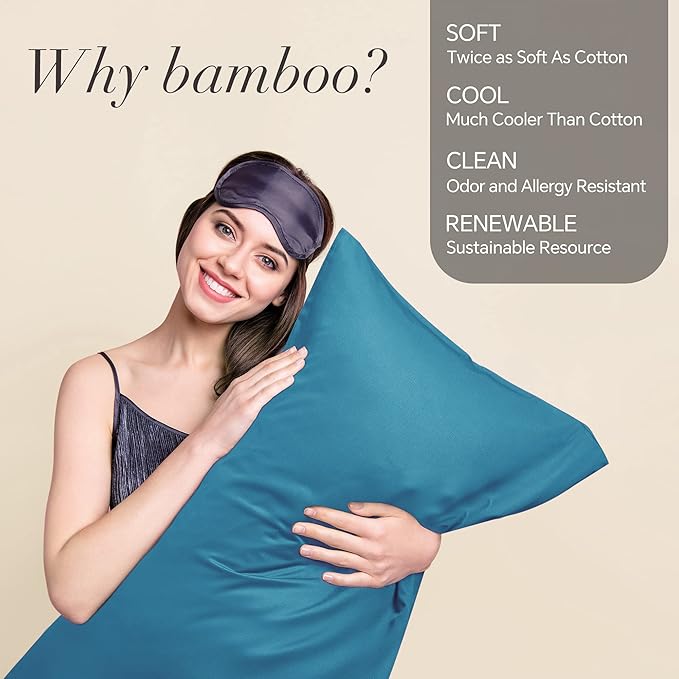 BEDELITE Pillow Cases Queen Size Set of 2, Rayon Derived from Bamboo, Cooling Pillow Cases for Hot Sleepers & Night Sweats, Breathable and Silky Soft Envelope Pillowcases(Teal, 20"x30")