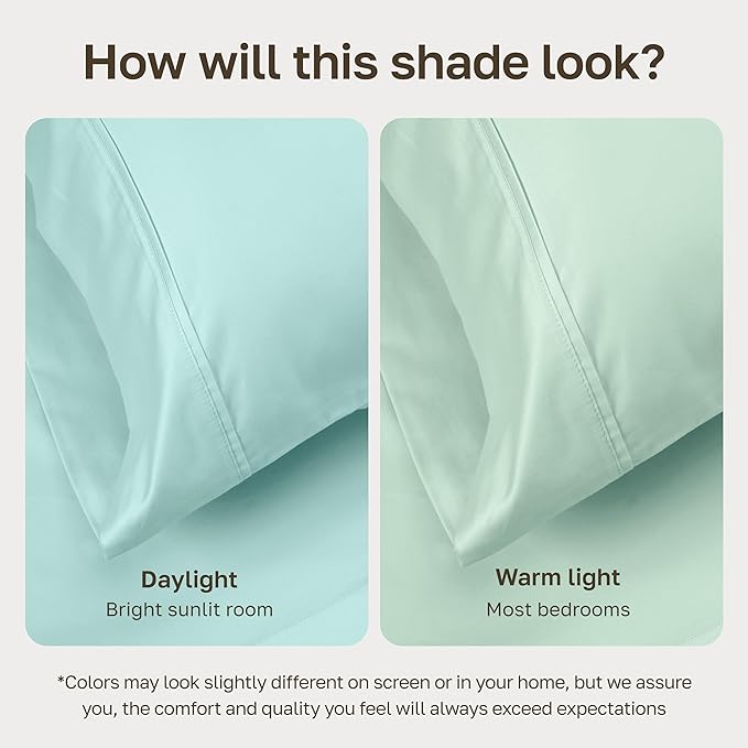 California Design Den Soft 100% Cotton Bed Sheets Queen Size Set, 400 Thread Count Good Housekeeping Award Winner, Smooth Sateen Finish with Deep Pockets, Cozy and Durable Queen Bedding Set - Seafoam