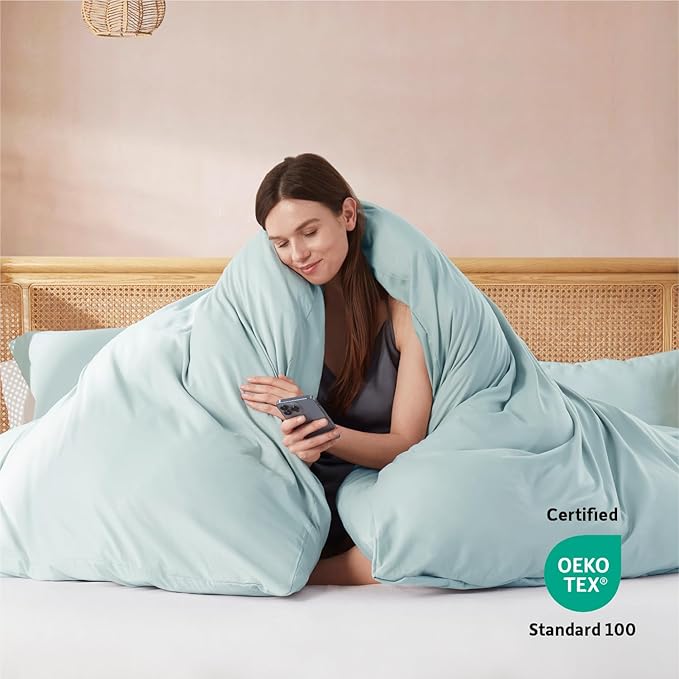 Nestl Full Duvet Cover Set with Comforter Insert - Light Blue 4 Piece 80x90 Duvet Cover & 2 Pillow Shams with White Quilted Down Alternative Comforter, Ultra Soft, All Season