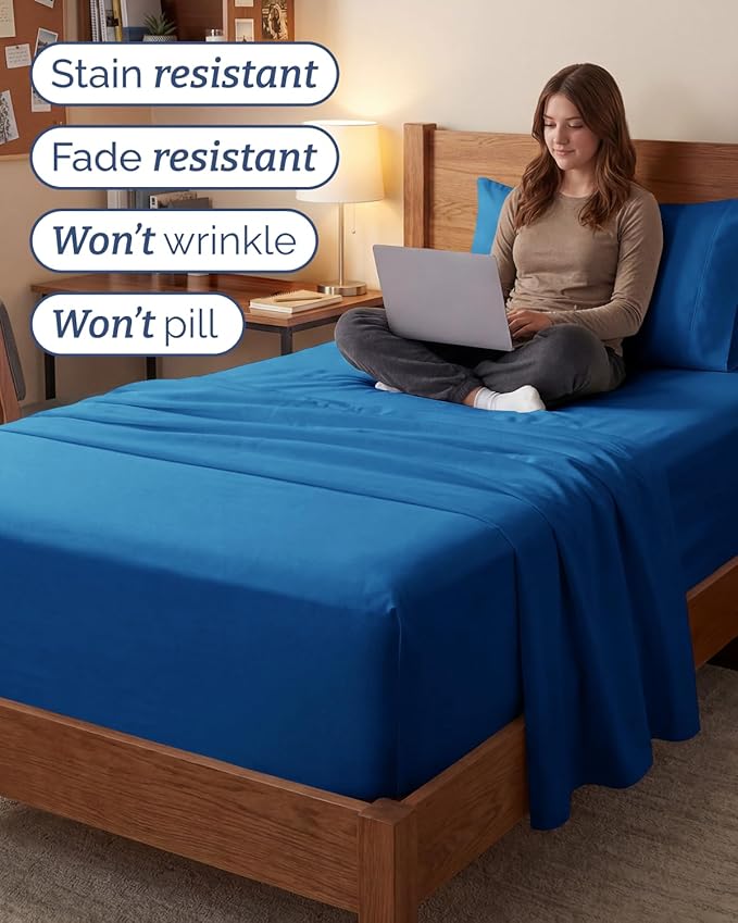 Extra Deep Twin XL Sheet Set - 3 Piece Breathable & Cooling Bed Sheets - Easily Fits 18 to 24 inch Mattress - Ultra Soft, Wrinkle & Fade Free w/ Extra Deep Pockets - Hotel Luxury Bedding - Royal Blue