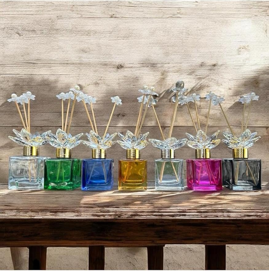 Room Fragrance Diffuser Bottle Crystal Glass Decorative Clear Simple with Gold Accents, 4 Piece Set, Modern Home Decor - White, One Size