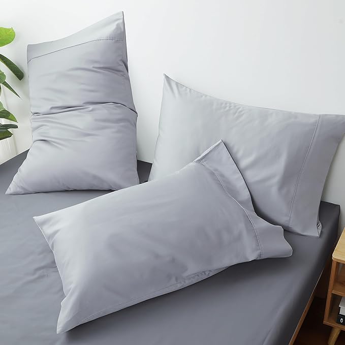 100% Egyptian Cotton Pillow Cases Set of 2,Standard Size 400 Thread Count Cooling Pillowcases,Soft and Breathable Pillow Covers with Envelope Closure,20x26 Inches,Gray