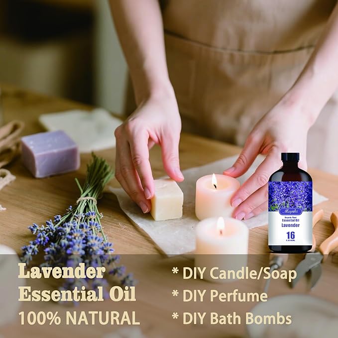 Lavender Essential Oil – MLYNKL Lavender Oils 16.33 fl oz for Diffusers, Humidifiers, Massage, DIY Candles, Soap, Cleaning, Home, Yoga, Office, Gifts - 490 ml