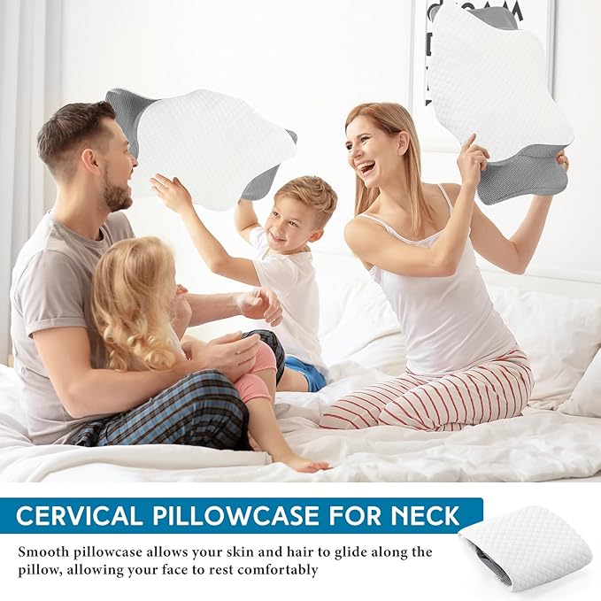 HunnmingRe Cervical Pillow Case Cover Comfortable and Breathable Memory Foam Cervical Neck Pillow Case Cover with Zipper(Light Gray, White,Standard Size)
