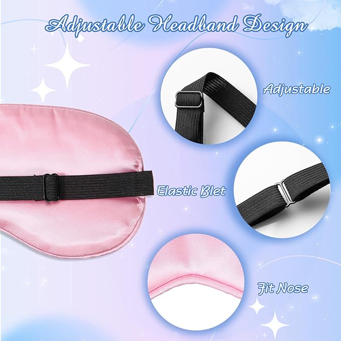 BBTO 4 Pcs Silk Sleep Mask Smooth Soft Eye Mask with Adjustable Shoulder Strap for Women Girl Sleep Shading Travel Relaxation(Pink)