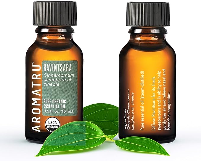 AromaTru Breathe Essential Oil Kit – Spanish Sage, Pine, Lemon Eucalyptus, and Ravintsara – Organic & Wildcrafted – ISO Certified – No Synthetic Fillers – Ethically Sourced