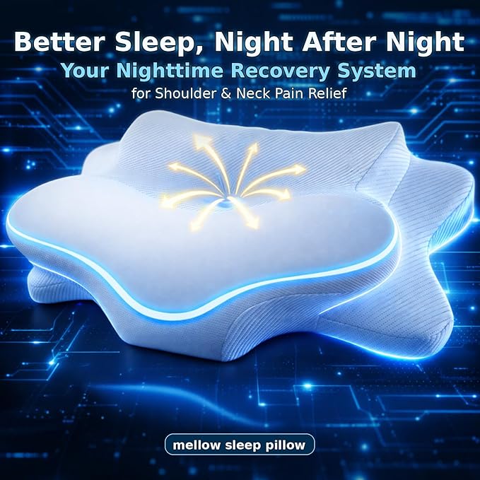 Cervical Pillow for Neck Pain Relief, Ergonomic Dual-Height Memory Foam Pillow with Cooling Breathable Cover for Side, Back & Stomach Sleepers –Beige
