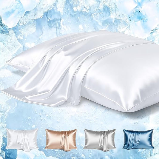 Avolare Cooling Pillow Cases, Softer Than Silk Pillow Cases, 2 Pack Cooling Pillowcases for Hot Sleepers with Zipper, Gentle on Hair and Skin, Arc-Chill 3.0 Satin King Pillowcases, White, 20"x36"