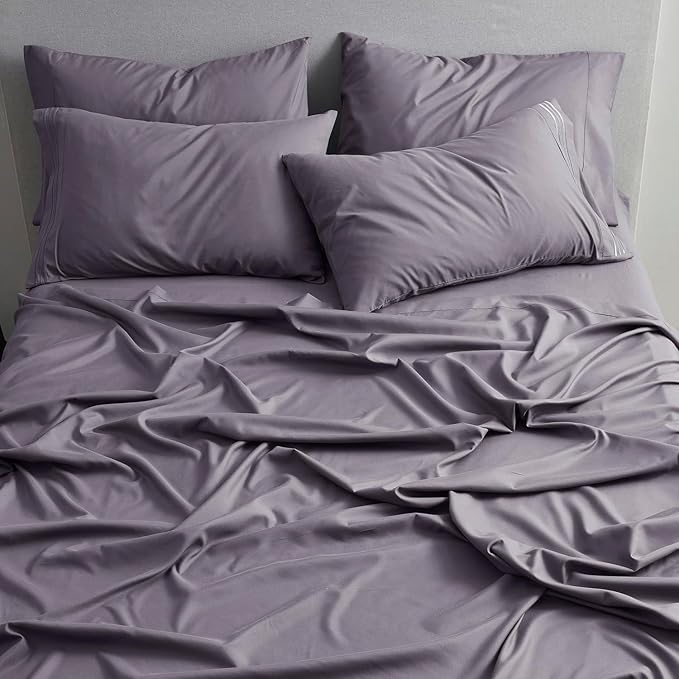 Clara Clark King Sheets - Hotel Luxury 6 Piece Bed Sheets for King Size Bed - Soft Bedding Sheets & Pillowcases, Fits Mattress up to 16 inch deep. King, Grayish Purple