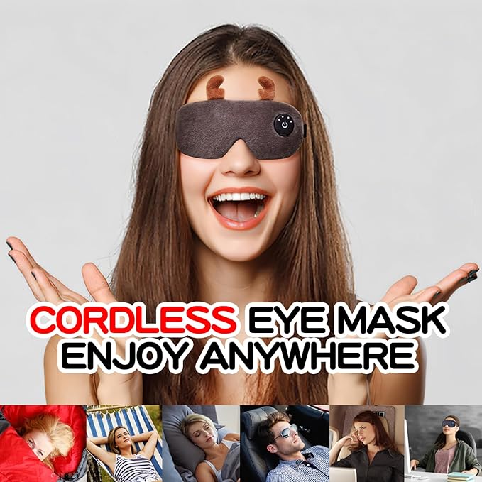 Cordless Heated Eye mask,Cute Sleep Eye mask for Women,USB Rechargeable Heating Eye pad with Battery Indicators,Warm Eye Compress for Relief Dry Eyes,Stye,Electric Christmas Gift (Brown)
