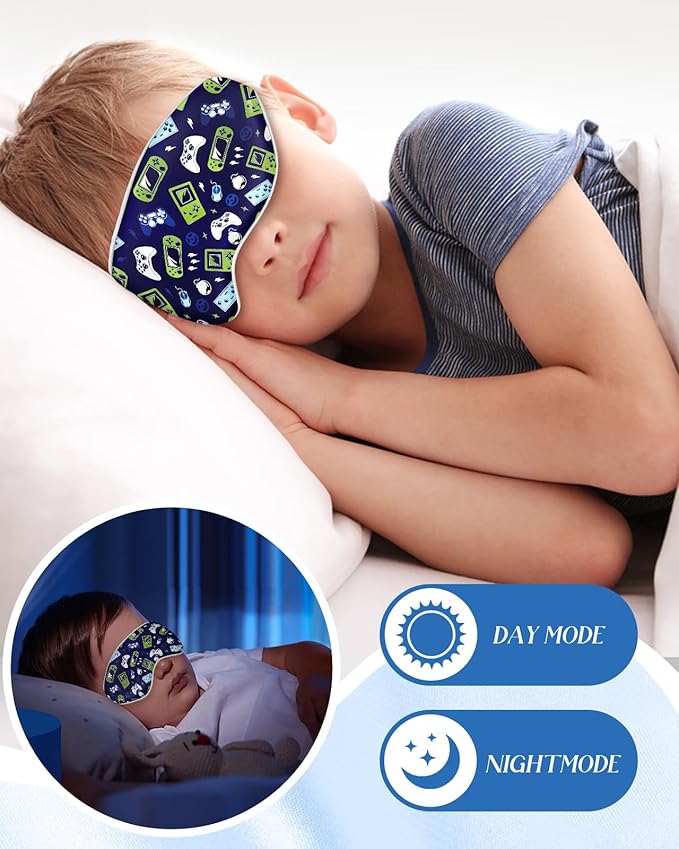 Miss Adola Sleep Mask for Kids - Cute Kawaii Cartoon Silk Sleeping Mask with Adjustable Strap Soft Smooth Light Eye Mask for Sleeping Silk Kids Eye Cover for Boys Girls Teens, BU Green Game