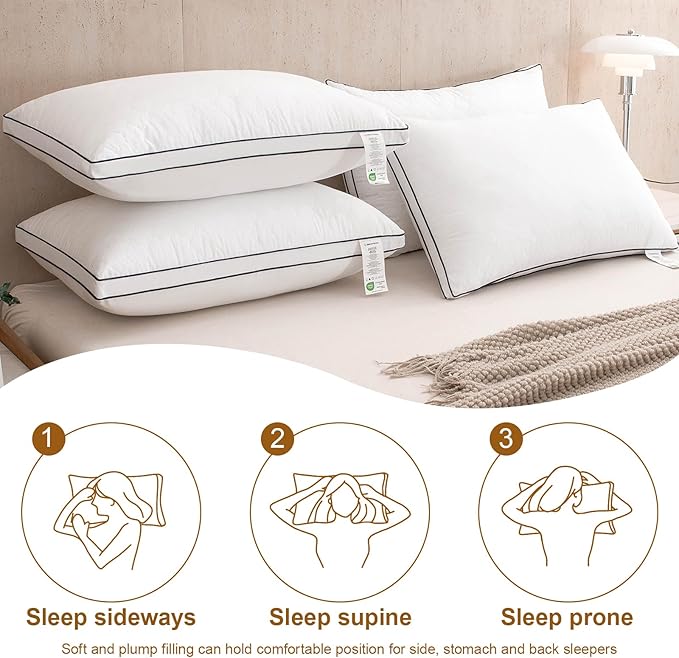 pillows Reversible Standard Size Set of 4, Firm on One Side, Soft on the Other, Luxury Hotel Quality 3D Microfiber for Side, Back & Stomach Sleepers, Breathable Cover to Reduce Neck Pain 20x26