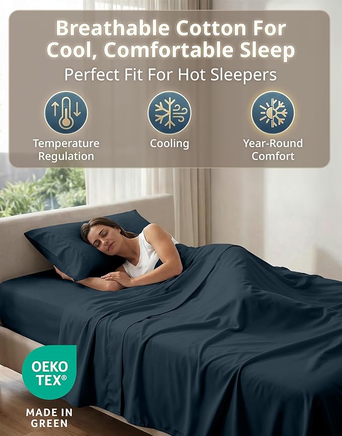 LANE LINEN Twin XL Sheets Set - 600 Thread Count Sateen Weave for Silky Feel On Skin - Extra Soft Cotton Sheets for College Dorms - 15'' Deep Pocket for Snug Fit to Your Mattress - Estate Blue