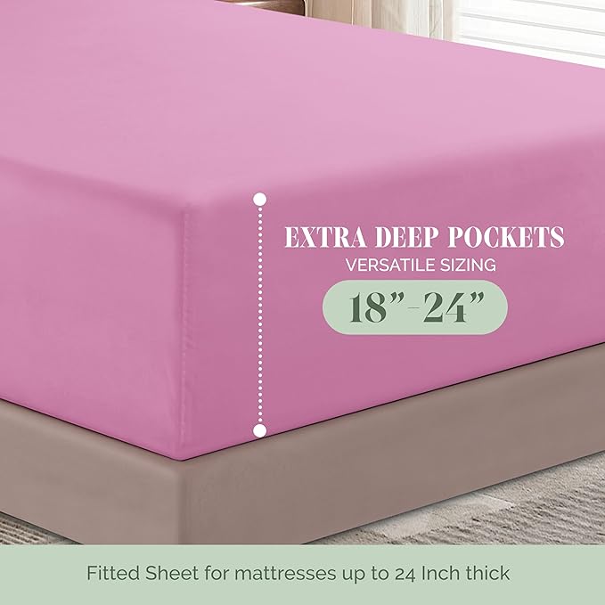 Elegant Comfort Luxurious 1500 Premium Hotel Quality Microfiber 4-Piece Sheet Set, 18-24 Inches Deep - Extra Deep Pocket Sheets - Ultra Soft 4PC Deep Pocket Sheets, California King, Light Pink