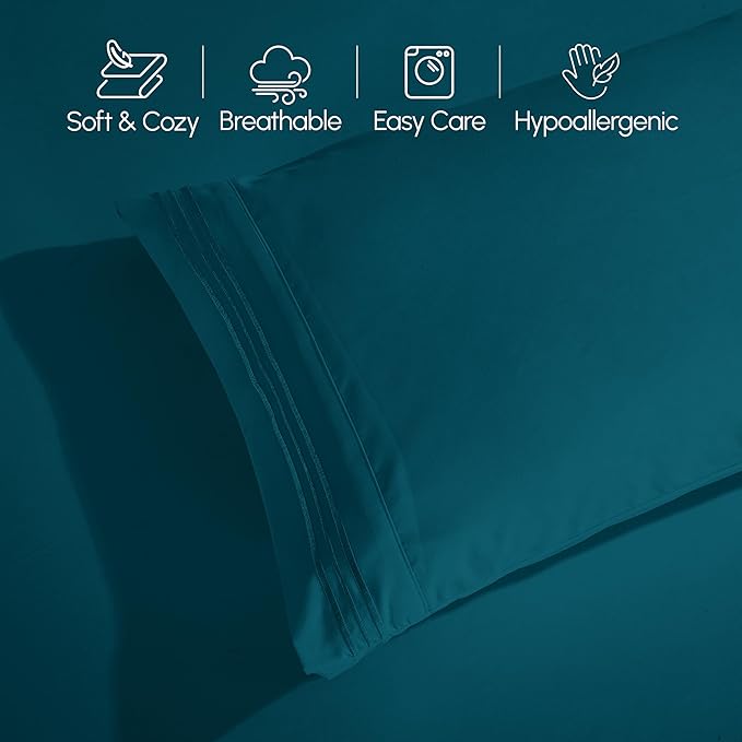 Elegant Comfort Luxury 1500 Premium Hotel Quality Microfiber 4-Piece Sheet Set - Soft, All Around Elastic 18-24 Inches Deep Fitted Sheet - Extra Deep Pocket Sheets, Full, Marine Teal