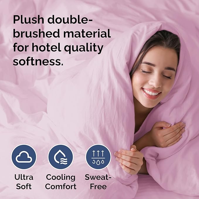 Duvet Cover Full Size Set - Extra Soft Full Duvet Cover 80" x 90" with 2 Pillow Shams - Hotel Luxury, Easy Care & Fade Free w/ Zipper Closures & Ties - All Season, Comfy and Breathable (Light Pink)