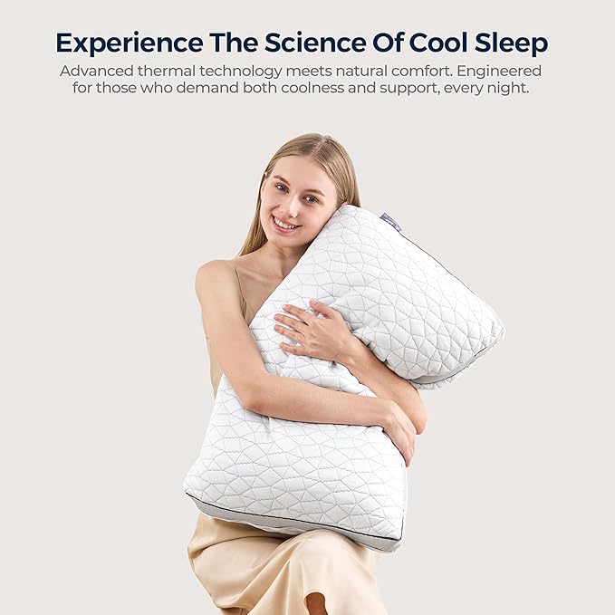 Cooling Pillow with Shredded Memory Foam for Sleeping, 20x30 Adjustable Bed Pillow with Cool & Bamboo-Derived Rayon Side, Firm Pillow with Cooling Gel for Hot, Back, Stomach or Side Sleeper (Queen)