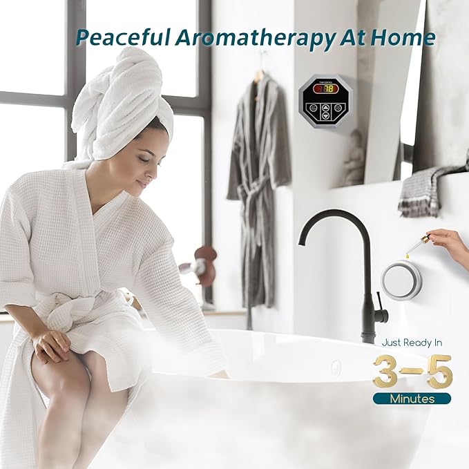 Steam Shower Generator Kit 6KW for Bath Sauna SPA, Aromatherapy Steam Head, Self-draining System, LED Waterproof Controller 77-131℉For Home Commercial Use 220V