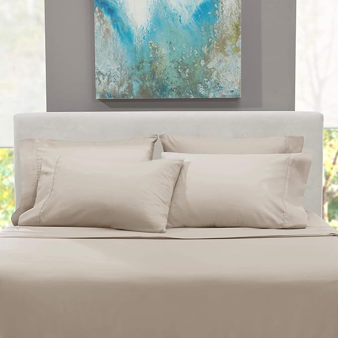 Hearth & Harbor Bed Sheets, Luxury Soft 6 Piece Bed Sheet Set Extra Deep Pocket Fitted Sheets Fits Mattress up to 21", Double Brushed Bedding Sheets & Pillowcases, Twin, Natrual Linen