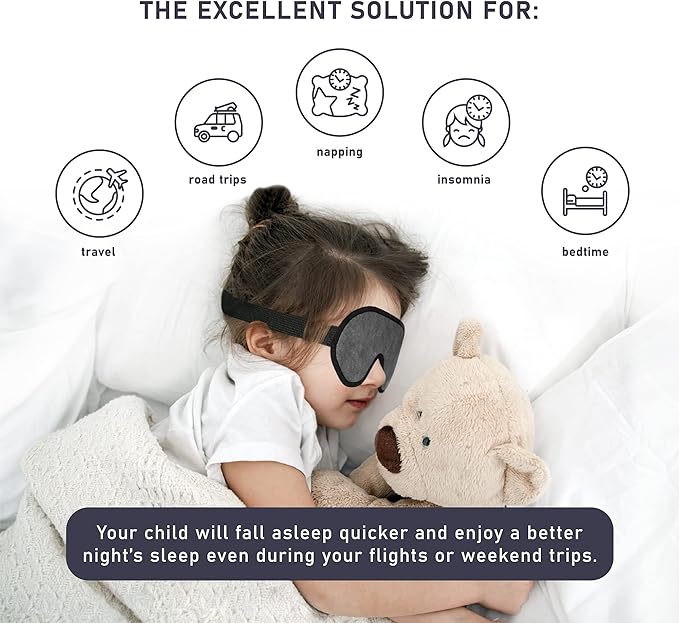 3D Sleep Mask for Kids, Light Block Sleeping Blindfold Memory Foam Contoured Eye Mask for Sleep, Adjustable Strap Eye Cover and Travel Sleep Mask for Boys Girls, Grey
