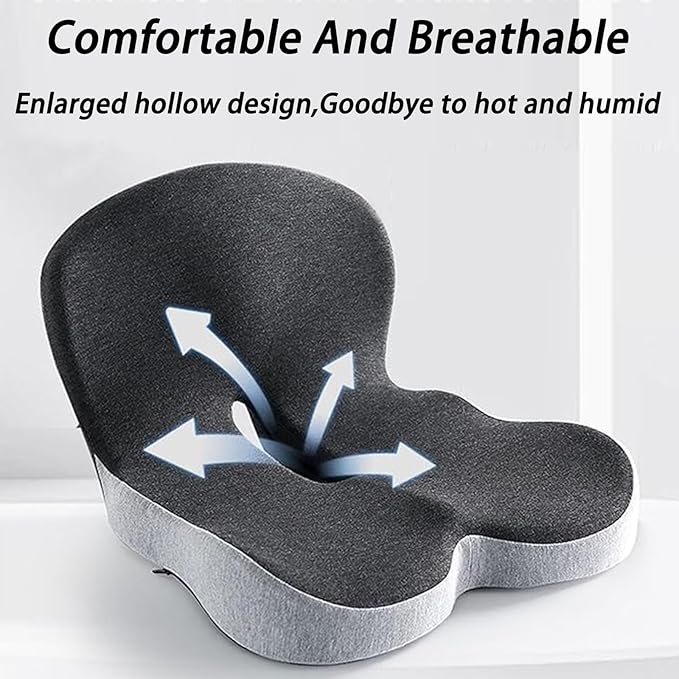 L-curve Pressure Relief Tailbone Pillow,Breathable Hip And Waist Protection Integrated Sacral Pillow, With Memory Foam Inner Core, Is Suitable For Office Chairs,Wheelchairs,And Car Seats(Gray)