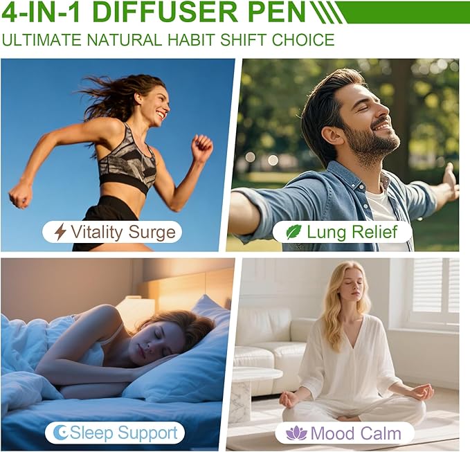 4-in-1 Healthy Herbal Diffuser Pen, Supports Lung Rest, Vitality, Calm Mood & Sleep Aid, with Natural Plant Extracts, Habit Shift, Natural Alternative, Total 2400 Uses