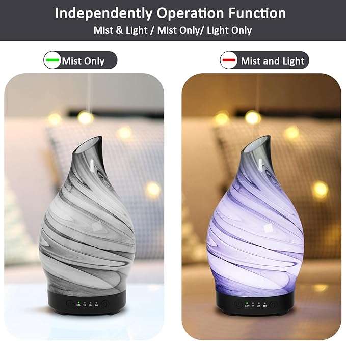 Essential Oil Diffuser 150ML, Glass Aromatherapy Diffuser with 4 Timer Settings & 7 Color Changing Lights, Waterless Auto Shut-Off, Ultra Quiet Oil Diffuser, Mothers Day for Home, Office, Yoga, Spa