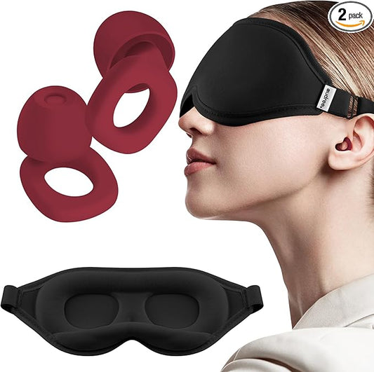 Audree Earplugs-Sleep Eye Mask Set - Noise Reduction Earplugs and Light Blocking Sleep Mask for Peaceful Sleep | Ideal for Sleep, Travel, Napping, Meditation, Gift, Shift Work, Red+Black