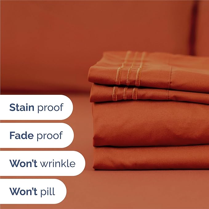 King Size 4 Piece Sheet Set - Comfy Breathable & Cooling Sheets - Hotel Luxury Bed Sheets for Women and Men - Deep Pockets, Easy-Fit, Soft and Wrinkle Free Sheets - Terracotta Oeko-Tex Bed Sheet Set