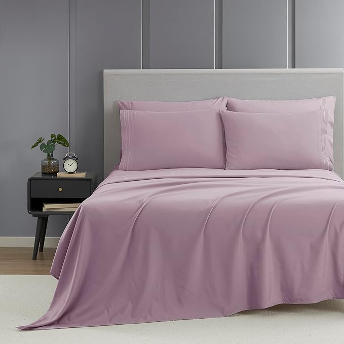 Clara Clark King Sheets - Hotel Luxury 6 Piece Bed Sheets for King Size Bed - Soft Bedding Sheets & Pillowcases, Fits Mattress up to 16 inch deep. King, Dusty Purple