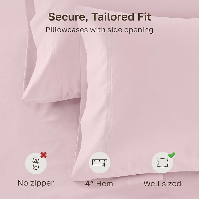 Luxuriously Soft Premium 600 Thread Count, 100% Cotton Set of 2 Cases, Crisp Blush Standard Pillowcases Fits Standard & Queen Pillows (Pink)
