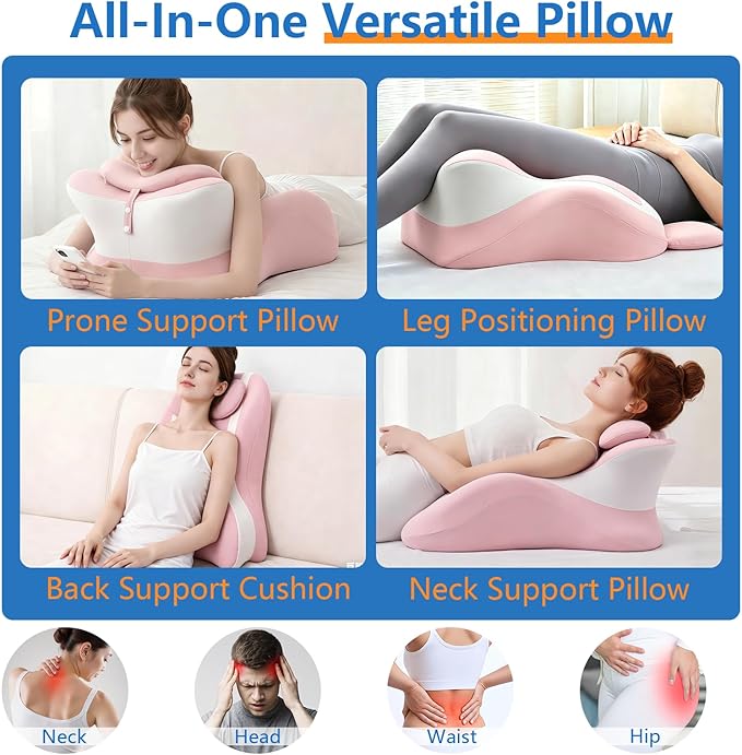 Memory Foam Wedge Pillow, Ergonomic Contoured Intimacy Couples Pillow, 27° Angled Neck Support Pillow Back Support Cushion, Multi-Functional Bed Position Pillow with Removable Cover Pink