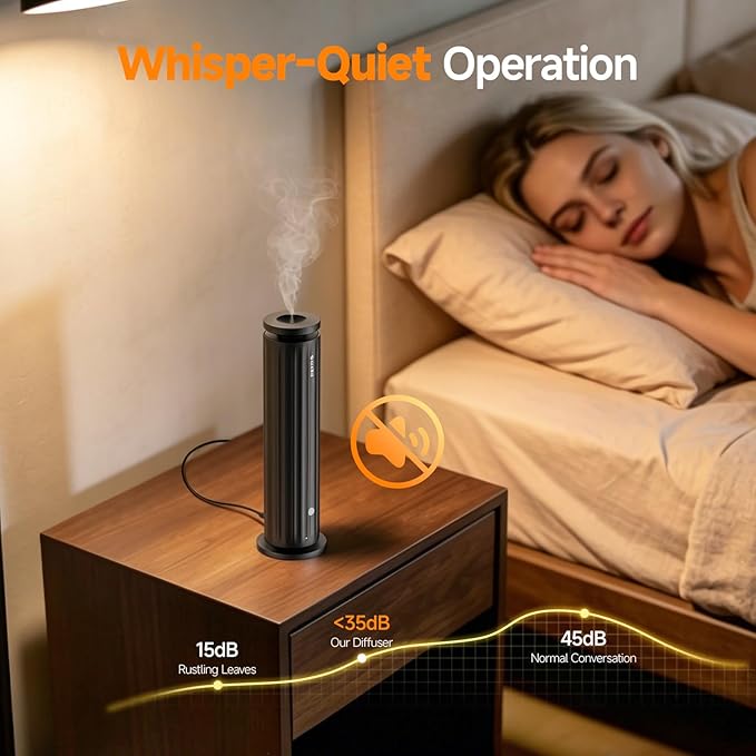 FEPPO Waterless Diffuser, Essential Oil Diffuser for Home Hotel Office – Cold Air Aroma Diffuser Starter Kit with 5×20mL Hotel Scent Oils, 6 Scent Levels, Quiet Aromatherapy Diffuser, 1000+ Sq Ft
