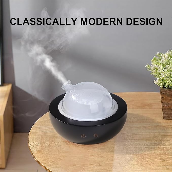 Glass Essential Oil Diffuser,Real Wood Base,The 2024 Upgrade Aromatherapy Diffuser,Aroma Diffuse Humidifier,LED Light in 7 Colors，Suitable for Home Office Bedroom-Black