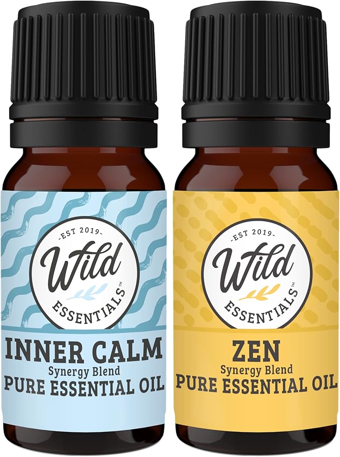 Wild Essentials Inner Calm and Zen 100% Pure Essential Oil Blend Combo Pack, Two 10 ml Bottles, Therapeutic Grade All Natural Aromatherapy, Great for Relaxation, Meditation and Stress, Made in the USA
