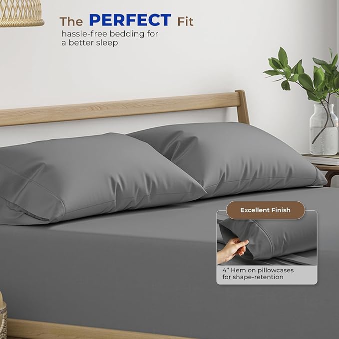 Thread Spread 100% Egyptian Cotton Pillow Cases Queen Size Set of 4 - Luxury 1000 Series Paradise Collection Queen Pillow Cases (Pack of 2, Dark Grey), Soft Cooling Hotel Egyptian Cotton Pillowcases