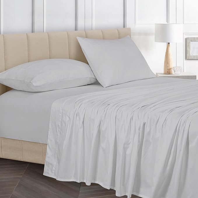 ROYALE LINENS Bamboo Viscose King Sheet Set - Cooling Bed Sheet Set - 1 Fitted, 1 Flat & 2 Pillowcase - Fits Up to 16" - Organic Viscose Derived from Bamboo - Bedding Sheet Set (King, Nimbus Cloud)
