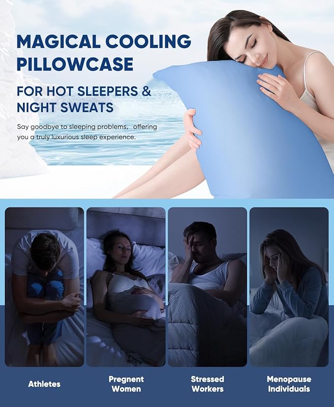 LUXEAR Cooling Pillow Cases, 2 Pack Stretch Arc-Chill Q-max 0.55 Cool Pillowcases King Size, Double-sided Cooling Design, Protecting Hair & Skin, Gifts for Women & Men, Hot Sleeper, Night Sweat - Blue