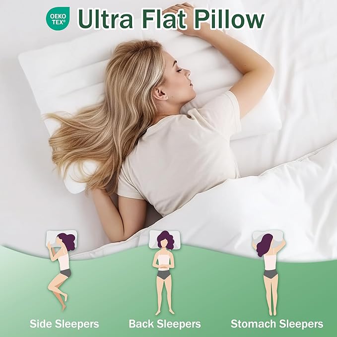 SILUI Ultra Thin Flat Pillows for Sleeping 2 Inch Height - Standard Size Set of 1 Pack Hypoallergenic Slim Low Bed Pillow with Down Alternative Fill for Back Stomach Sleepers, 18x26 Inches