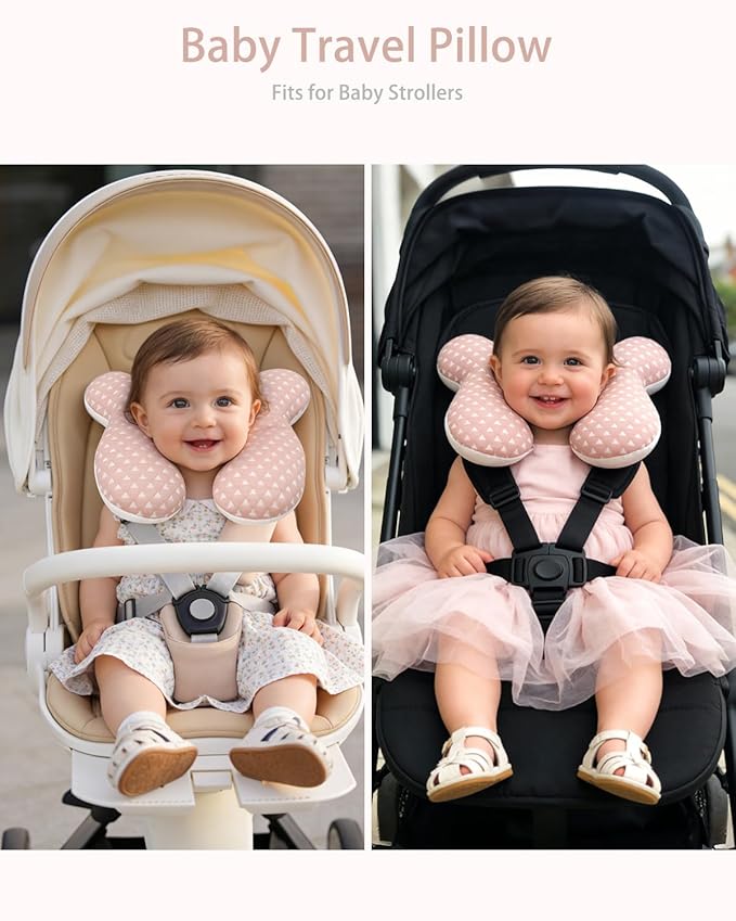 KAKIBLIN Baby Travel Pillow, Baby Neck Pillow for Car Seat, U-Shaped Head and Neck Support for Stroller Pushchair, Soft Cooling Breathable Infant Head Pillow for Newborn Toddler