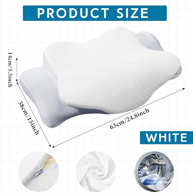 HunnmingRe Cervical Pillow Case Cover Comfortable and Breathable Memory Foam Cervical Neck Pillow Case Cover with Zipper(White,Queen Size)