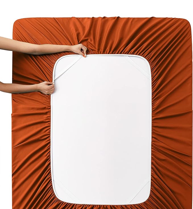 Manyshofu Extra Deep Pocket King Size Sheets - Hotel Luxury 1800 Thread Count Sheets & Pillowcases - Microfiber Bedding Set up to 24" Mattress - Burnt Orange Bed Sheets 18-24 Inch Deep Pockets - 4Pcs