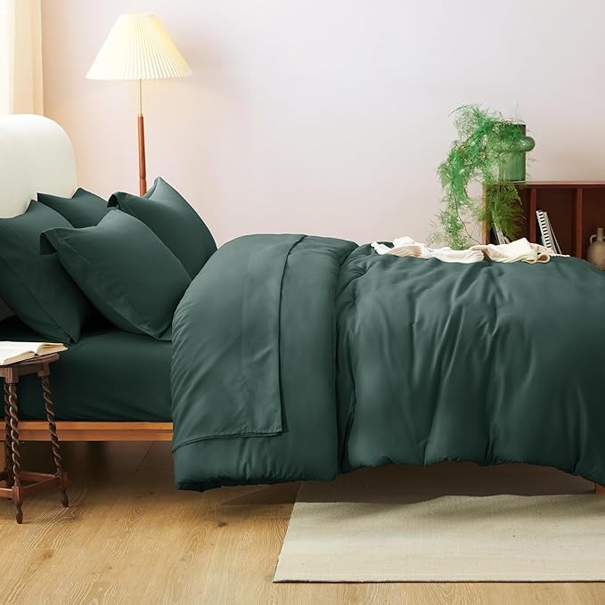 CozyLux Queen Comforter Set Forest Green, 7 Pieces Bed in a Bag Queen Comforter Set with Sheets, Luxury Soft Bedding Sets with Down Alternative Comforter, Fitted Sheet, Flat Sheet, Pillowcases & Shams
