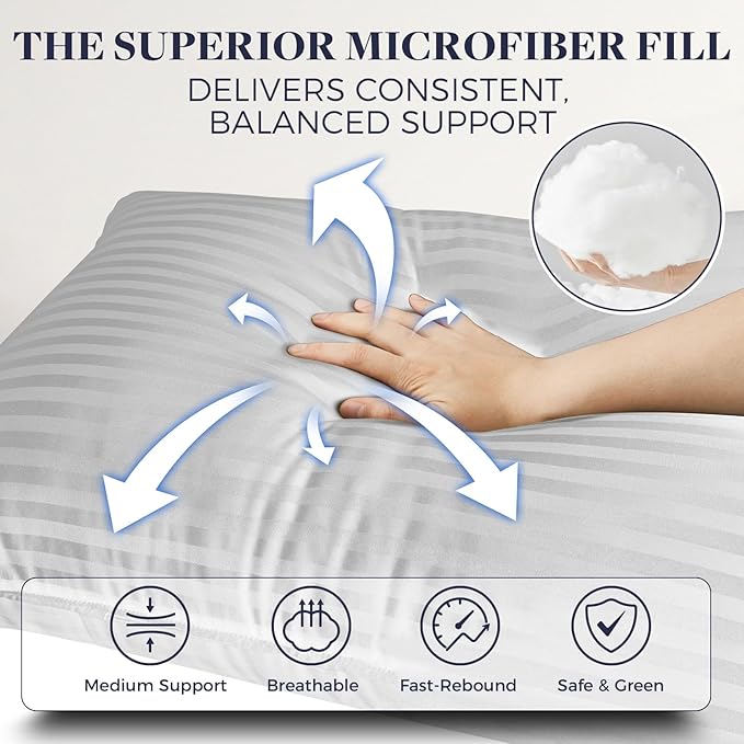 Basic Beyond King Size Pillows - Soft King Down Alternative Pillows Set of 2 for Back, Stomach or Side Sleepers, Silver, 20x36 Inches