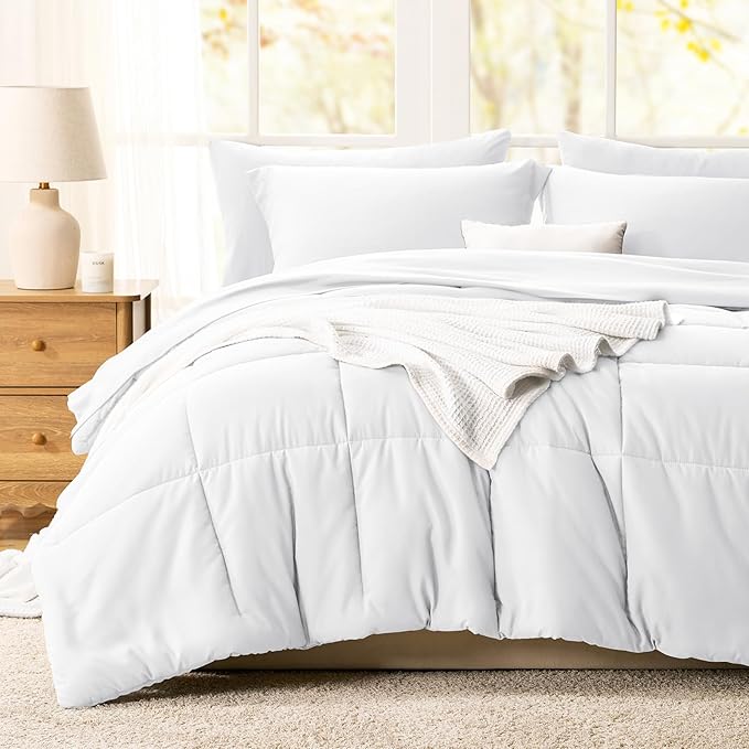 CozyLux Full Size Comforter Sets White - 7 Pieces Bed in a Bag Full, Oeko-Tex Certified Bed Set, All Season Soft Bedding Set with Down Alternative Comforter, Sheets, Pillowcases & Pillow Shams