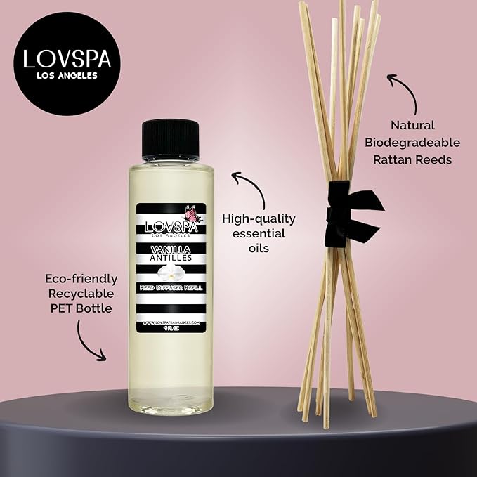Vanilla Antilles Diffuser Oil - Luxury Essential Oils for Diffuser Refill & Air Freshener Room Spray - Long-Lasting & Natural Home Fragrance, Scented Oil for Diffusers, USA Made, 4oz
