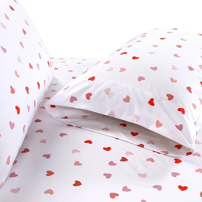 Elegant Comfort Luxury Soft Bed Sheets Heart Pattern - 1500 Premium Hotel Quality Microfiber Softness Wrinkle and Fade Resistant (4-Piece) Bedding Set, Twin/Twin XL, Valentina