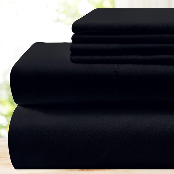 BYSURE 6 Pieces Bed Sheets Set(Full, Black) - Hotel Luxury Super Soft 1800 Thread Count 100% Microfiber Sheets with Deep Pockets, Wrinkle & Fade Resistant