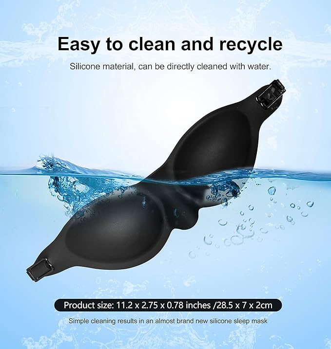 Moisture Chamber Sleep Mask for Dry Eyes – Washable Reusable Silicone Goggles with Adjustable Strap, Lightweight & Comfortable for Night Use, Helps Relieve Dry Eye Symptoms (Matte Black)